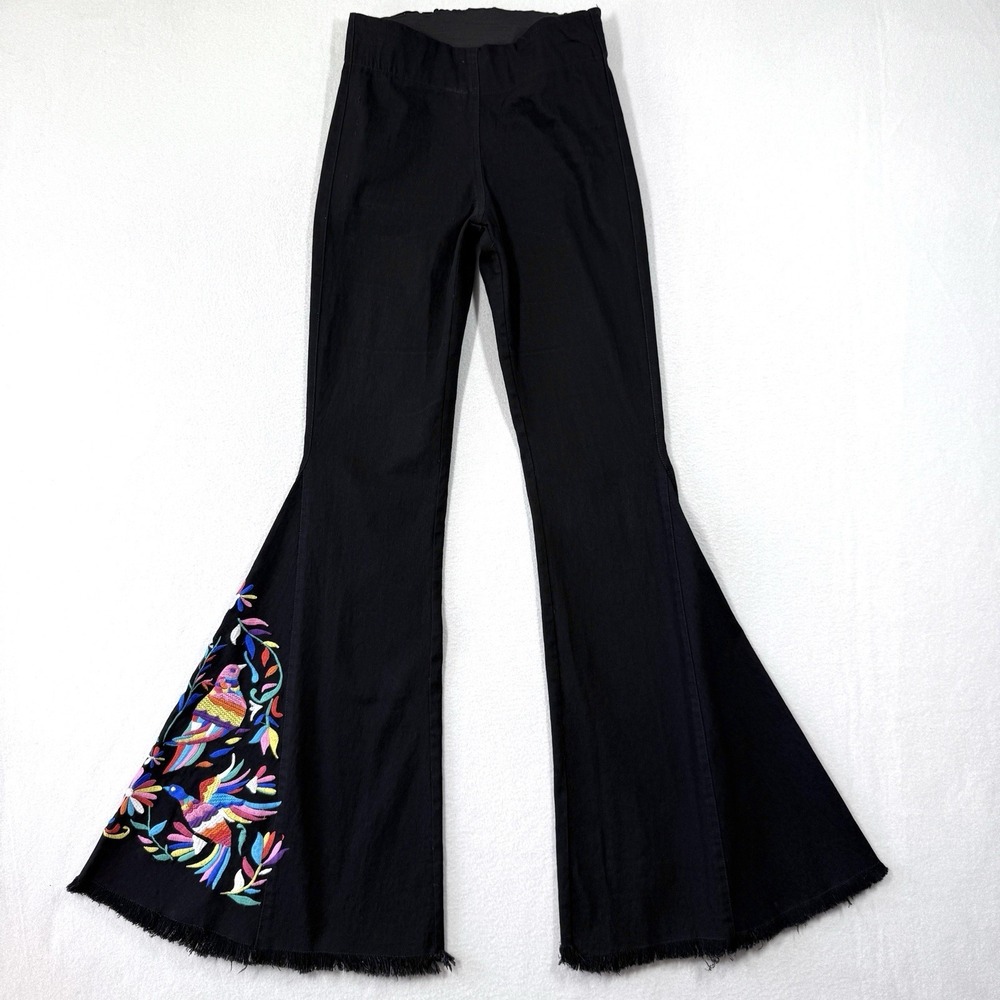 Judith March Jeans Women Medium Embroidered Flare Bell Bottom Pull On Gypsy Bird